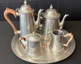 Williamsburg Stieff Pewter Footed Coffee Tea Pot With Tray, 