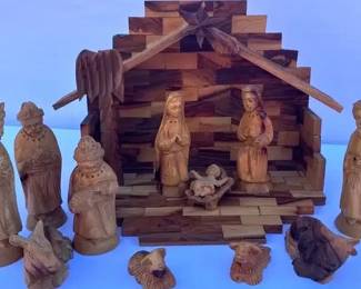 Wooden Carved Nativity Scene