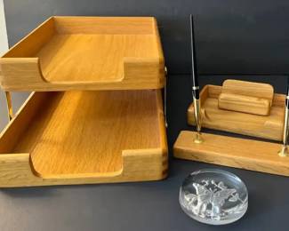 Oak Wood Desk Set 5 Pieces