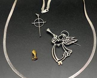 Sterling Silver Made In Italy Necklace, Sterling Silver Angel Pendant And Others