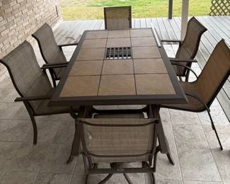 7Piece Patio Dining Set  Tile Top Table 38 x 62  6 Chairs 1 Swivel