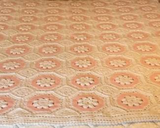 Vintage HandCrocheted Granny Square Bedspread  Pink  Cream