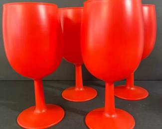 Rainbow Glass Vintage Mcm Frosted Red Blend Style Goblet Set Of Four