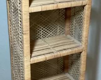 Middle Century Vintage Handcrafted Bamboo Cane Open Bookcase. Storage Shelf Unit