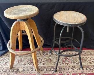 Antique Wooden Swivel Stool & Modern Ballard Stool