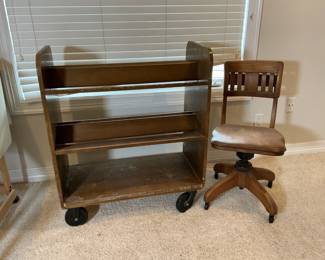Wood Library Cart & Chair