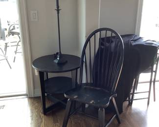 Black Wooden Table & Chair with Lamp