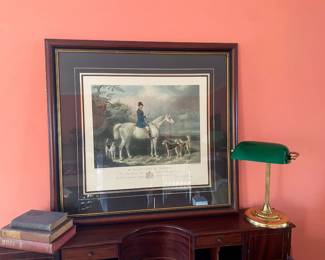 Fox Hunt Hand Colored Engraving Custom Framed, $175  (Lamp sold)