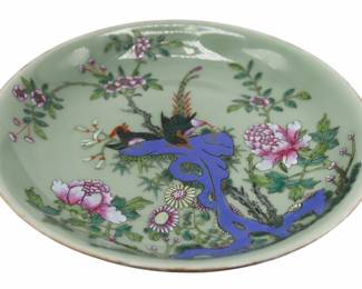 Lot 287 Chinese Enamel Decorated Celadon Dish