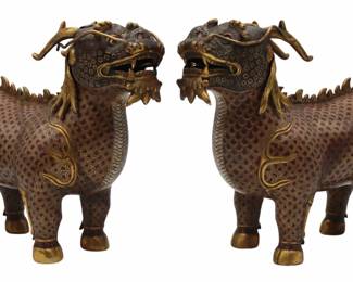 Lot 206 Pair of Chinese Cloisonne Enamel Figures of Qilin
