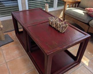 red lacquered wood tables