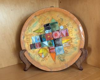 vintage modernist enamel-on-copper decorative plate created by artist Kay Whitcomb