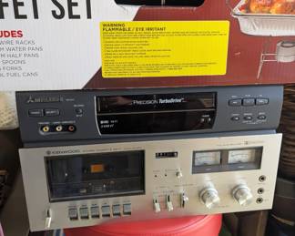 Mitsubishi HS-U447 VCR, a vintage video cassette recorder playeR. vintage Kenwood KX-630 stereo cassette deck