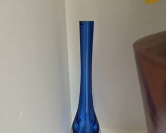 vintage cobalt blue and clear art glass bud vase