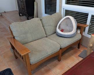 mission-style wood frame loveseat