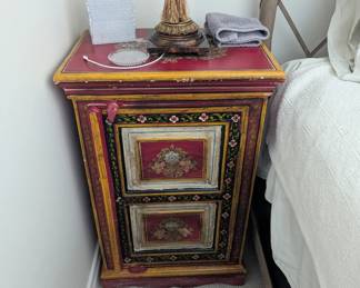Indian hand-painted wooden bedside cabinet