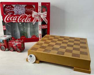 Coca Cola Collectibles with Wooden Game Box