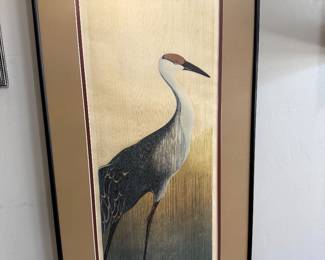 Marci McDonald Colored woodcut Sandhill Crane