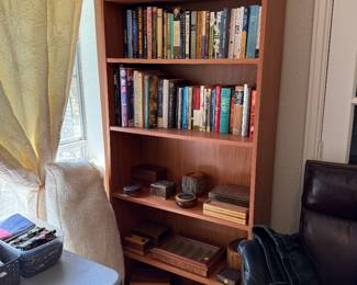 Bookcase, books, boxes