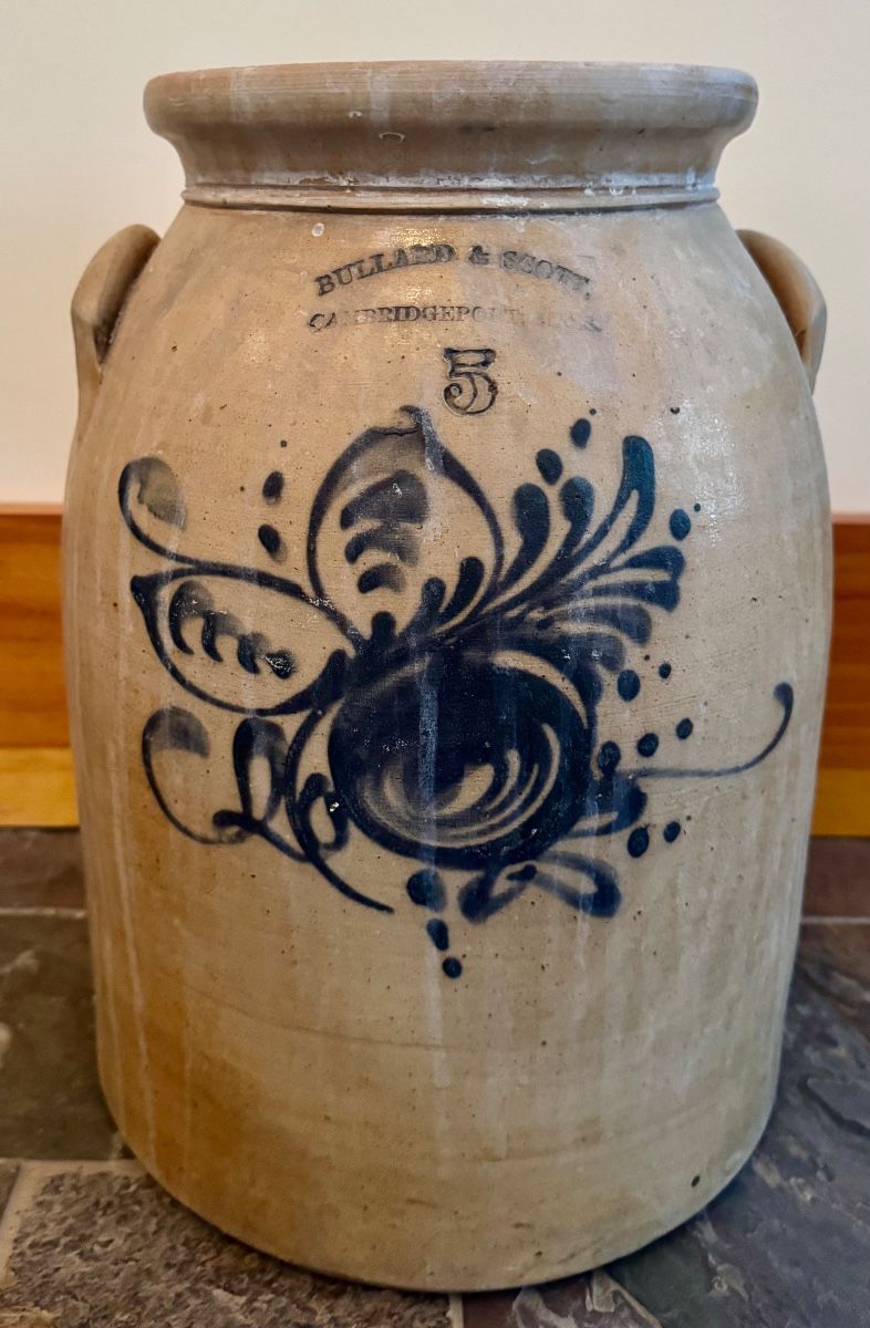 5 Gallon Bullard & Scott Antique Crock - Cambridgeport, MA
