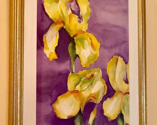 "Yellow Iris" Watercolor, Signed