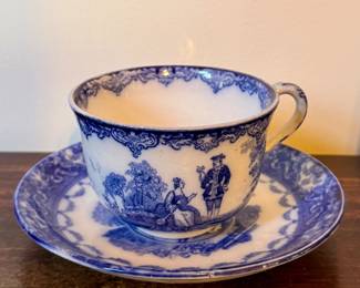 Flow Blue Teacup & Saucer