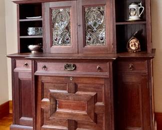 Vintage Sideboard with Stained Glass Doors