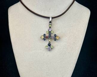 Sterling Silver & Gemstone Cross on Cord