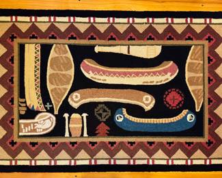 "Canoes & Paddles" Hooked Wool Rug