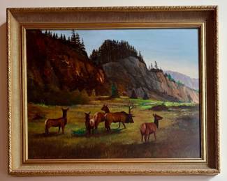 "Elk" Oil on Canvas, Signed Robert P. Wheeler