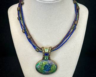 Multi-Strand Necklace with Enamel Pendant