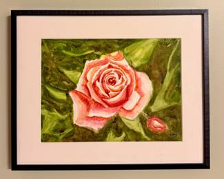 "Red Rose" Watercolor, Signed