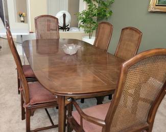 2 leaves in table
Henredon. Cane back chairs. *available for pre-sale*
