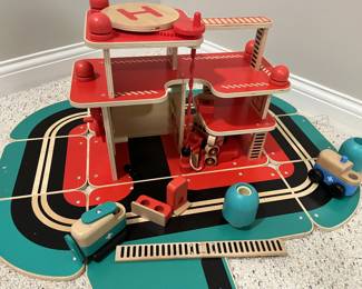 Vintage FAO Schwartz Rescue Responders Wooden Fire Station Playset!  RARE! in excellent condition!