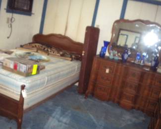 Triple dresser and mirror with matching full bed
