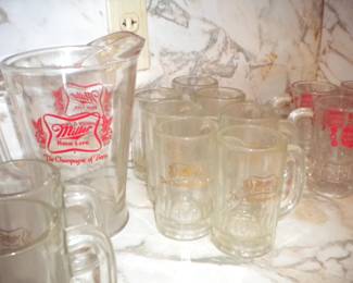 Miller beer mugs and 2 pichers