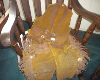Vintage child's cowboy leather chaps and vest