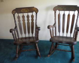 2 vintage gold motif rocking chairs