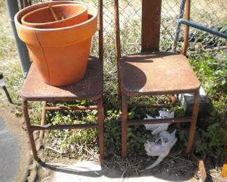 Metal chairs and pots