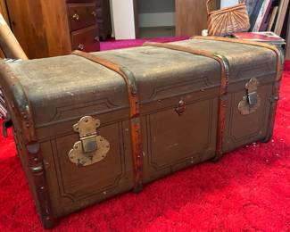 Late 19th Century Antique Canvas and Wood Steamer Trunk