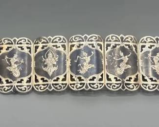 Vintage 10 Panel Sterling Siam Bracelet