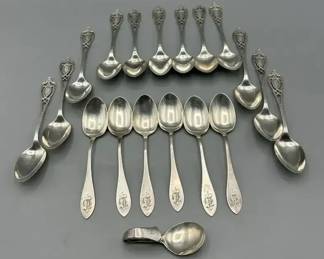 Lot of 18 Sterling Silver Teaspoons and 1 Baby Feeding Spoon