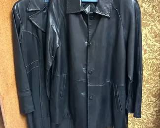 Two Black Leather Coats Large