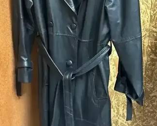 Womens Black, Long Leather Coat