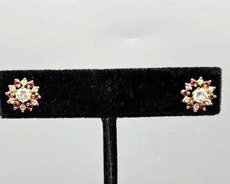 Diamond Stud earrings with Ruby and Diamond Earring Jackets