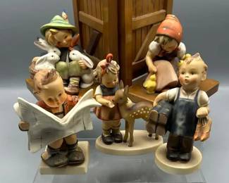 Set of 3 Goebel Hummel Figurines and Pair of Bookends