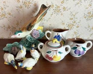 Stangl Pottery Collection Large Bird, 4 Duck Figurines, 2 Creamers 1 Lidded Sugar Bowl