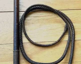 Antique braided leather hunting whip with a Stag Horn Handle