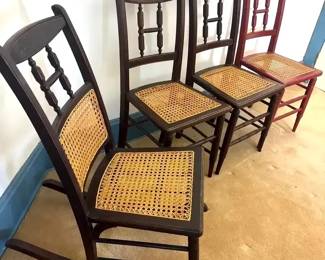 Set Of 4 Vintage Caned Chairs