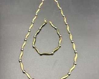 14K Yellow And White Gold Necklace And Bracelet Set